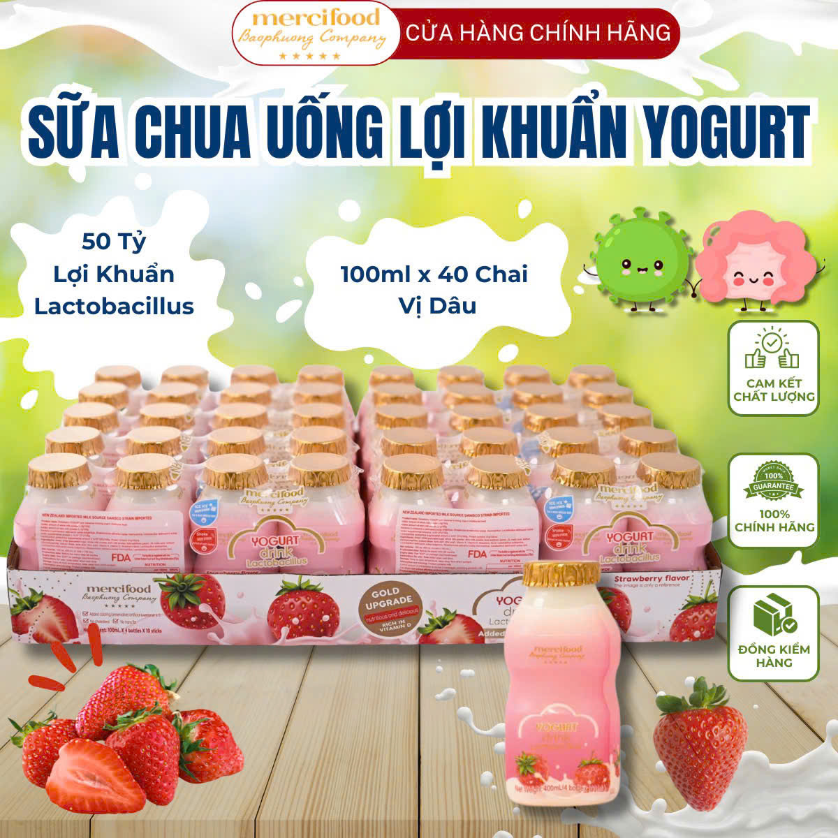 Sữa chua uống yogurt mercifood lợi khuẩn 100ml